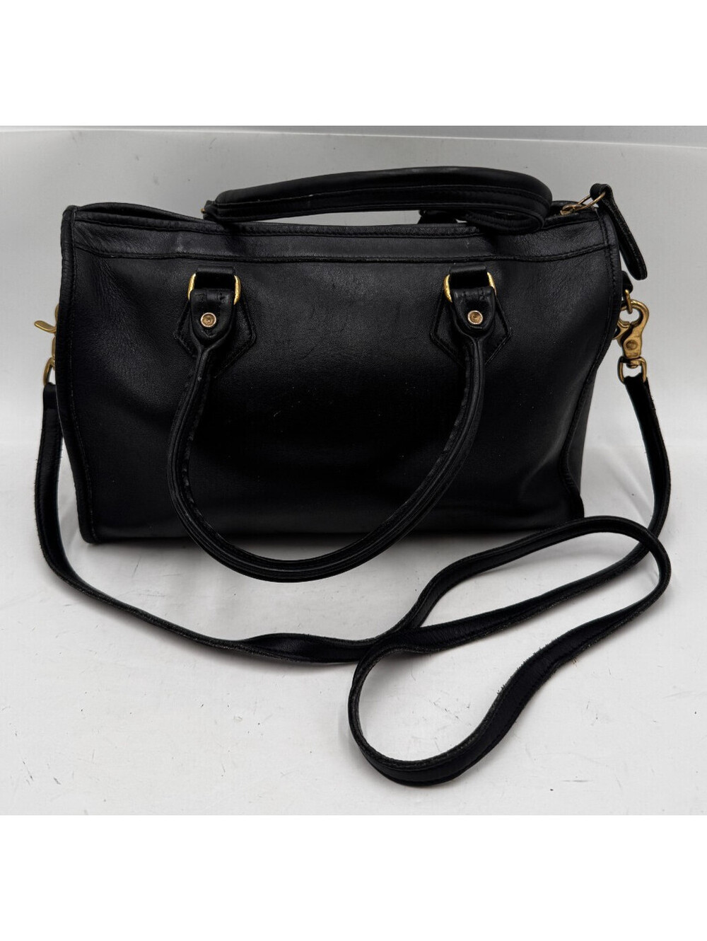 Laura USA Women's Handbag Black Leather Twin Detachable Strap Crossbody Bag
